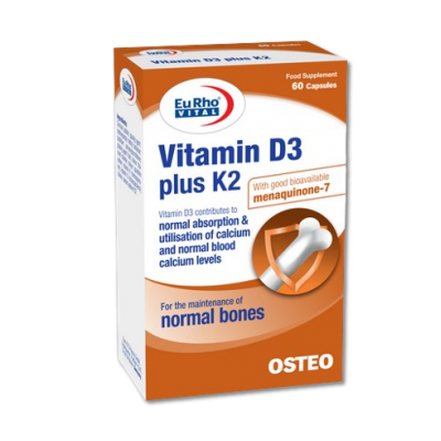 مای دارو - کپسول ویتامین D3 1000 پلاس K2 یورو ویتال
