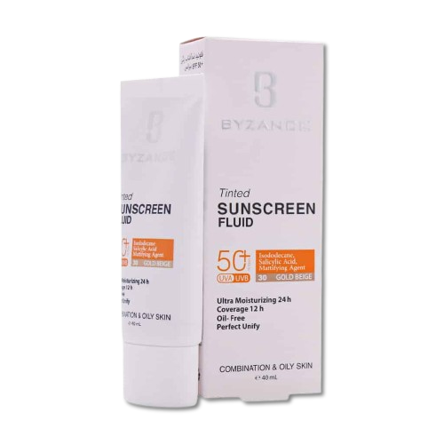 مای دارو - فلوئید ضد آفتاب کرم پودری +SPF50 بیزانس مناسب پوست مختلط و چرب (بژ طلایی 30)