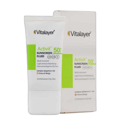 مای دارو - فلوئید ضد آفتاب (بژ طبیعی) SPF50 پوست چرب اکتی ویت ویتالیر
